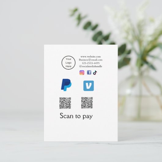 Carte Postale Q R code PayPal venmo scanner payer ajouter médias (Debout devant)