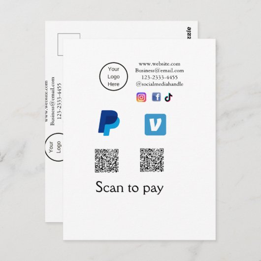 Carte Postale Q R code PayPal venmo scanner payer ajouter médias (Devant / Derrière)