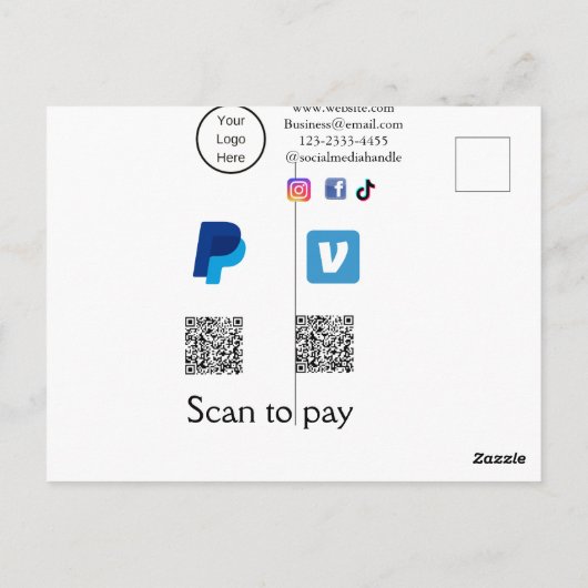 Carte Postale Q R code PayPal venmo scanner payer ajouter médias (Dos)