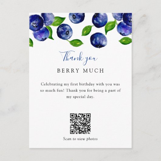 Carte Postale QR Code Berry premier anniversaire Blueberry Merci (Devant)