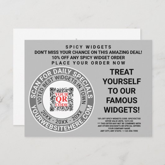 Carte Postale QR Code Grey Cool marketing d'entreprise Publicité (Devant / Derrière)