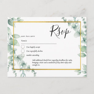 Carte Postale QR CODE RSVP Eucalyptus Feuille Mariage vert