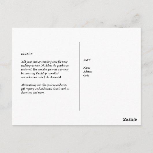 Carte Postale QR CODE RSVP Eucalyptus Feuille Mariage vert Po (Dos)