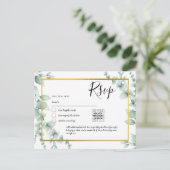 Carte Postale QR CODE RSVP Eucalyptus Feuille Mariage vert Po (Debout devant)
