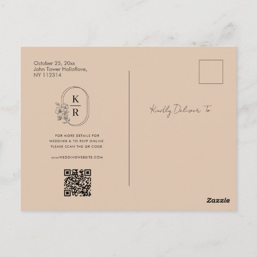 Carte Postale Qr ocde photo mariage enregistrer la date invitati (Dos)