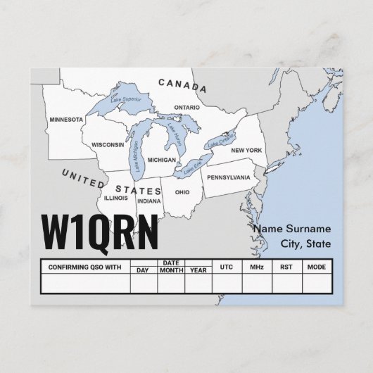 Carte Postale QSL Card Great Lakes Map (Devant)