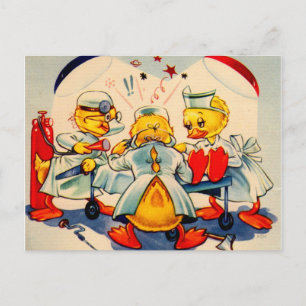Carte Postale quack médecins et quack infirmier canards médicaux