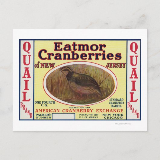 Carte Postale Quail Eatmor Cranberries Marque Étiquette (Devant)