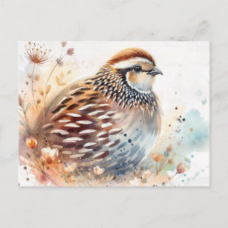 Carte Postale Quail Watercolor Botanical