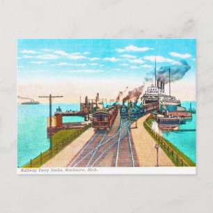 Carte Postale Quais de ferries ferroviaires, Mackinaw, Michigan