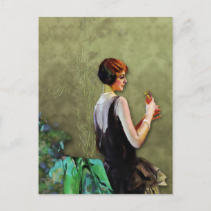 Carte Postale QUALIDA, 1920s FASHION in AQUA and OLIVE