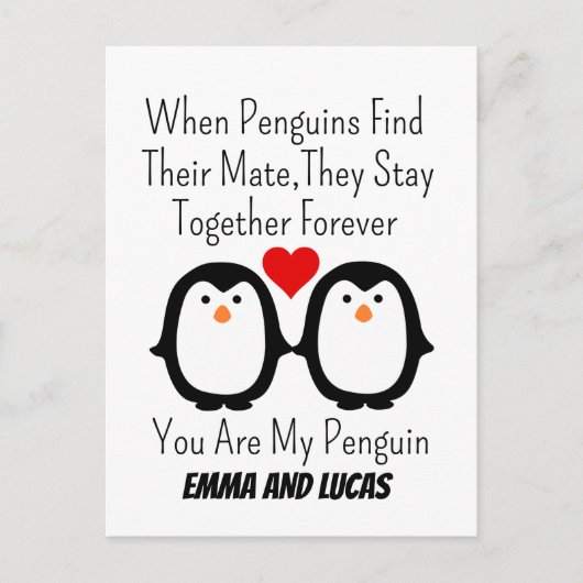 Carte Postale Quand Les Pingouins Trouvent Leur Mate, Ils Resten (Devant)