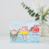 Carte Postale Quand les porcelets flottent - Cochons de natation (Debout devant)