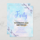 Carte Postale Quarante Anniversaire de fête Pastel (Devant / Derrière)