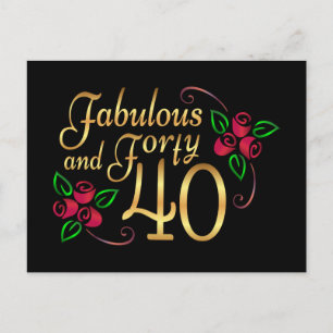 Carte Postale Quarante fabuleux or Noir Roses Rouge Anniversaire