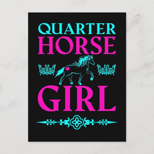 Carte Postale Quart Horse Girl en Aqua et Rose (Devant)