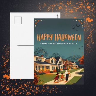 Carte Postale Quartier d'Halloween Trick-or-Treat