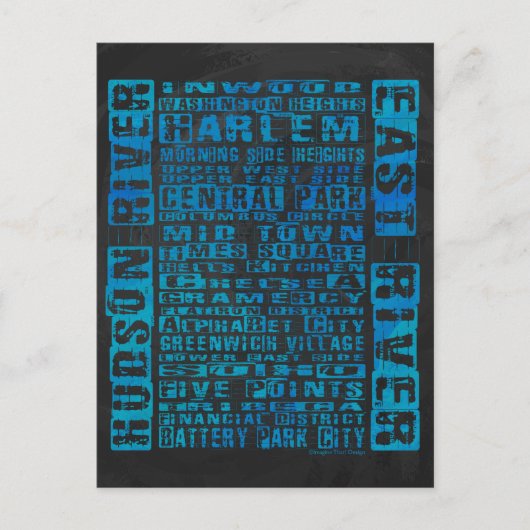 Carte Postale Quartiers de New York en bleu (Devant)