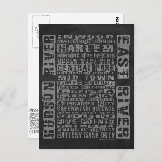 Carte Postale Quartiers NYC Gris (Devant / Derrière)