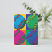 Carte Postale Quatre balles de baseball de différentes couleurs (Debout devant)