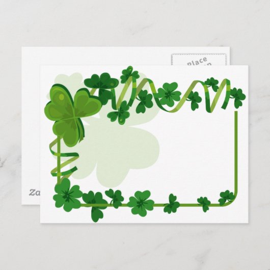 Carte Postale Quatre Leaf Clover Lucky Shamrocks de St Patrick (Devant / Derrière)