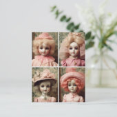 Carte Postale Quatre poupées Vintages roses (Debout devant)