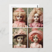 Carte Postale Quatre poupées Vintages roses (Devant / Derrière)