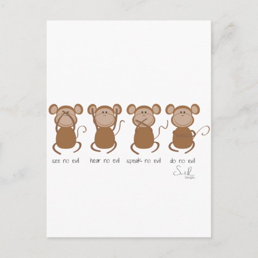 Carte Postale quatre singes (Devant)