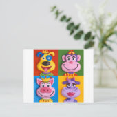 Carte Postale Quatre visages animaux (Debout devant)