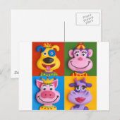 Carte Postale Quatre visages animaux (Devant / Derrière)