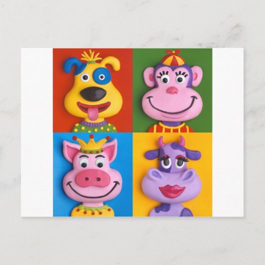 Carte Postale Quatre visages animaux (Devant)