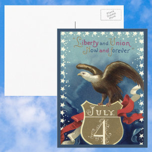 Carte Postale Quatrième juillet patriotique vintage, aigle avec 