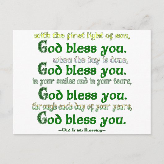 Carte Postale Que Dieu vous bénisse Irish Blessing (Devant)