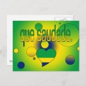 Carte Postale Que Saudade ! Brésil Drapeau couleurs Pop Art (Devant / Derrière)