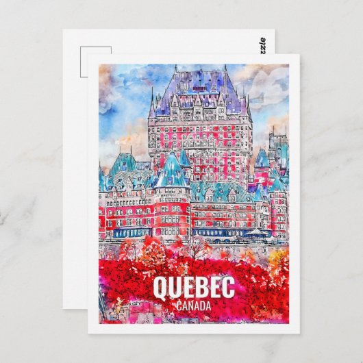 Carte Postale Québec Canada Célèbre Aquarelle Place de Voyage (Devant / Derrière)