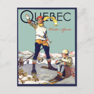 Carte Postale Québec, sports d'hiver au Canada, couple sur un sk