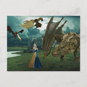 Carte Postale Queen et Dragons Wyvern Fire Brething Castle