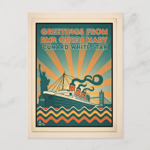 Carte Postale Queen Mary Lignes Cunard Rétro