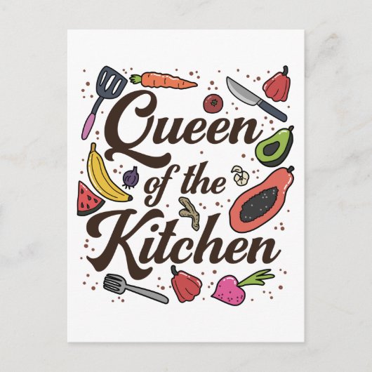 Carte Postale Queen Of The Kitchen Cuisine Amoureux Drôle Chef (Devant)