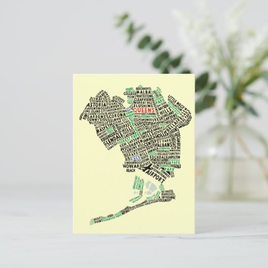 Carte Postale Queens NYC Typography Map Postcard (Debout devant)