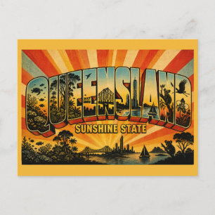 Carte Postale Queensland Australie État Ensoleillé Art Vintage