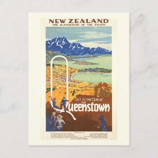 Carte Postale Queenstown, Vintage voyage néo-zélandais (Devant)