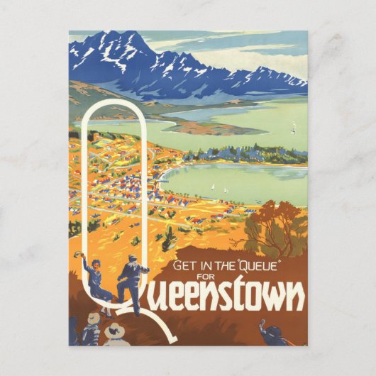 Carte Postale Queenstown, Vintage voyage néo-zélandais (Devant)