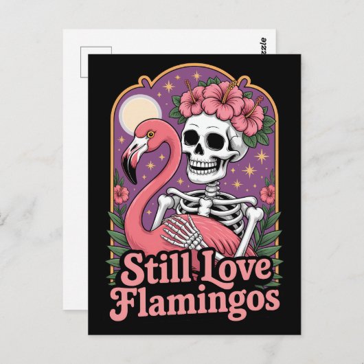 Carte Postale Queer Skeleton Flamant rose Halloween Reine (Devant / Derrière)