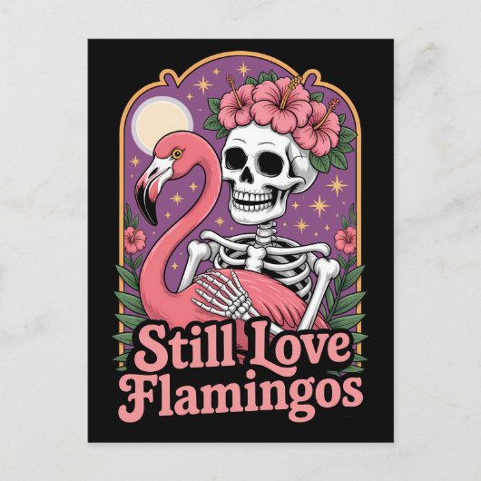 Carte Postale Queer Skeleton Flamant rose Halloween Reine (Devant)