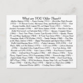 Carte Postale Qu'es-tu plus âgé que (Devant)