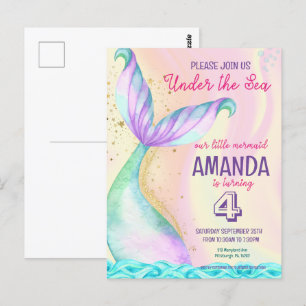 Carte Postale Queue de sirène Aquarelle Anniversaire Sous l'océa