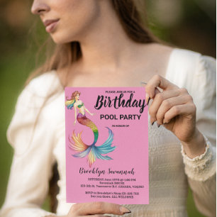 Carte Postale Queue de sirène Rose Gold Turquoise Fête au Piscin