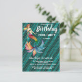 Carte Postale Queue de sirène turquoise or vert Fête de piscine (Debout devant)