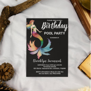 Carte Postale Queue Rose Gold Turquoise Sirène Fête au Piscine